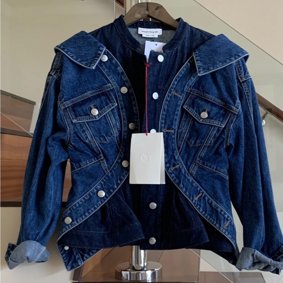 NWT ALEXANDER MCQUEEN LAYERED PEPLUM DENIM TROMPE L'OEIL JEAN JACKET IT 44 US 8 - Picture 6 of 12